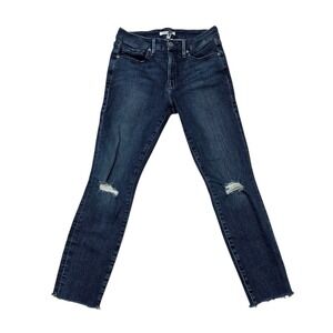 GOOD AMERICAN Good Legs Crop Jeans Blue Distressed Raw Hem Women Size 27